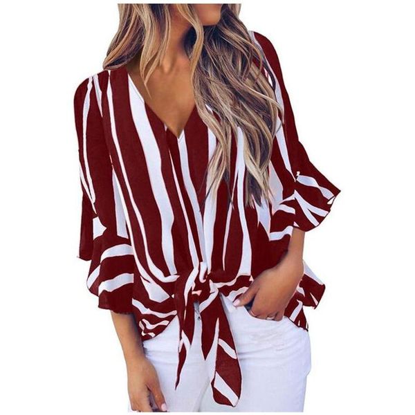 women's t-shirt 2021 ladies fashion printed v-neck chiffon striped knotted casual shirt basic tshirts for, White
women's t-shirt 2021 ladies fashion printed v-neck chiffon striped knotted casual shirt basic tshirts for, White