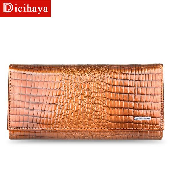 wallets dicihaya genuine leather wallet women 2021 luxury designer patent female clutch ladies zipper cowhide hasp purse, Red;black