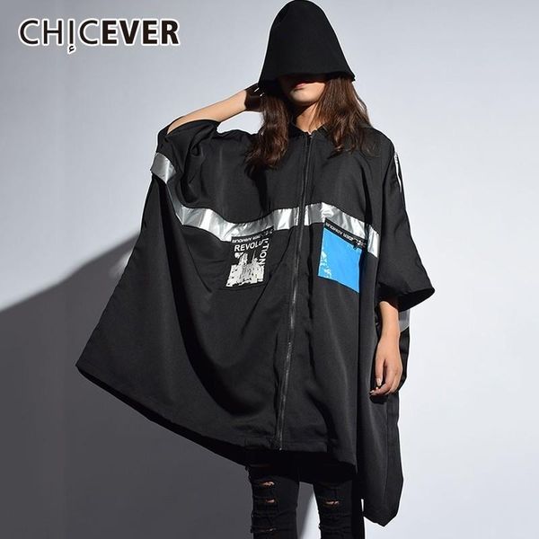 

women's trench coats chicever autumn print coat for windbreaker hooded batwing sleeve zipper loose windbreakers fashion tide 2021, Tan;black