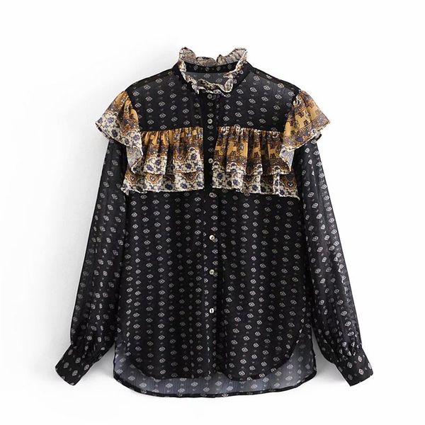 vintage women cascading ruffles shirts 2021 fashion ladies chiffon print streetwear female chic stand collar loose blouse women's blou, White
vintage women cascading ruffles shirts 2021 fashion ladies chiffon print streetwear female chic stand collar loose blouse women's blou, White