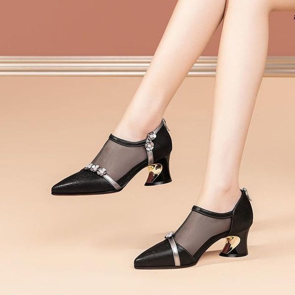 sandals mesh single shoes women's thick heel spring and summer pointed toe real soft leather boots work, Black
sandals mesh single shoes women's thick heel spring and summer pointed toe real soft leather boots work, Black
