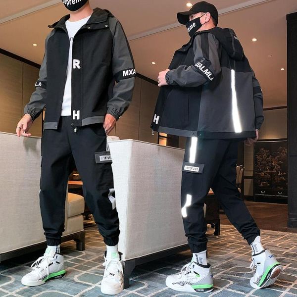 men's tracksuits patchwork sportswear sets 2021 autumn spring reflective hoodies male casual tracksuit jacket + harem pants track suit, Gray
men's tracksuits patchwork sportswear sets 2021 autumn spring reflective hoodies male casual tracksuit jacket + harem pants track suit, Gray