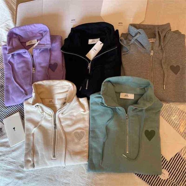 ami love peach heart a embroidered zipper high collar sweater for men and women, Black
ami love peach heart a embroidered zipper high collar sweater for men and women, Black