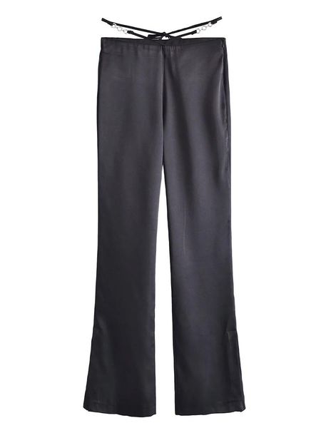 women's pants & capris 2022 za woman casual trousers thin style summer autumn metal chain lace-up high waist vents side satin long, Black;white
women's pants & capris 2022 za woman casual trousers thin style summer autumn metal chain lace-up high waist vents side satin long, Black;white