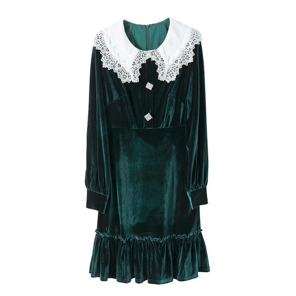 casual dresses fashion women dress crystal button embellished lace velvet long sleeve ruffled, Black;gray
casual dresses fashion women dress crystal button embellished lace velvet long sleeve ruffled, Black;gray