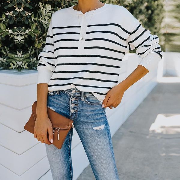 women's sweaters 2021 women casual knit adults striped print long sleeve round neck pullovers ladies autumn soft, White;black
women's sweaters 2021 women casual knit adults striped print long sleeve round neck pullovers ladies autumn soft, White;black