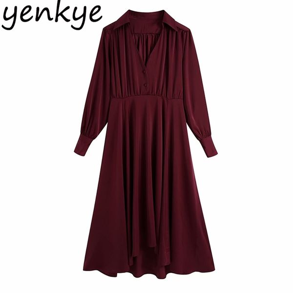 fashion women vintage wine red midi dress long sleeve lapel collar a-line casual satin spring autumn vestido 210514, Black;gray
fashion women vintage wine red midi dress long sleeve lapel collar a-line casual satin spring autumn vestido 210514, Black;gray