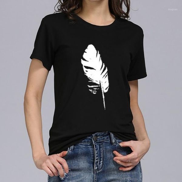 women solid color feather short sleeve print slim pullover casual fashion base t- shirt camisetas mujer white women's t-shirt
women solid color feather short sleeve print slim pullover casual fashion base t- shirt camisetas mujer white women's t-shirt