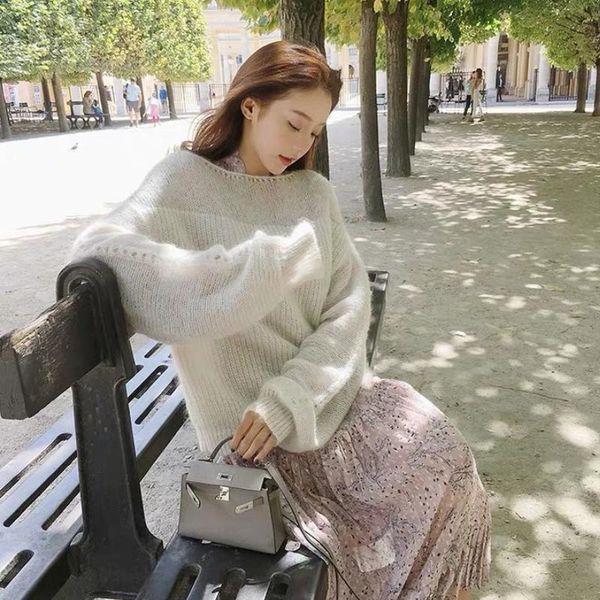 women's sweaters sweater pink mohair knit pullover oversized hollow white fashion lantern sleeves sweet harajuku girl jumpers fall 2021, White;black
women's sweaters sweater pink mohair knit pullover oversized hollow white fashion lantern sleeves sweet harajuku girl jumpers fall 2021, White;black