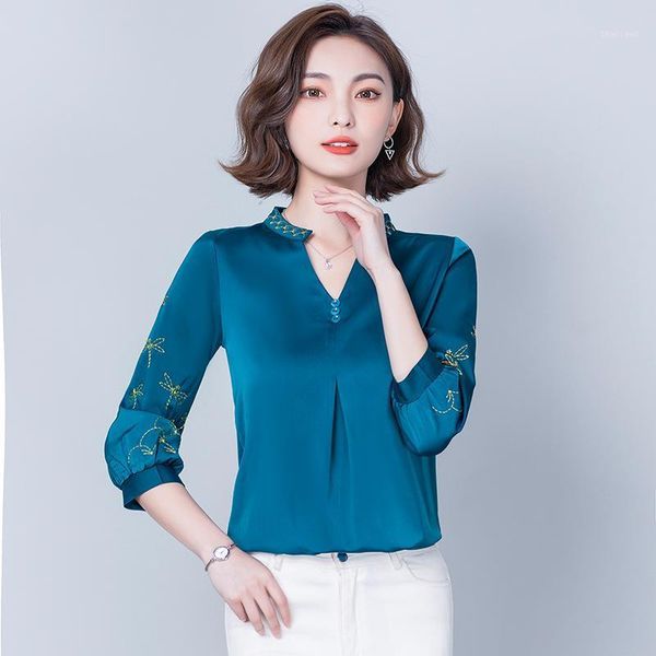 women's blouses & shirts blouse 3/4 sleeve v-neck embroidery fashion casual shirt summer korean blusas houthion, White
women's blouses & shirts blouse 3/4 sleeve v-neck embroidery fashion casual shirt summer korean blusas houthion, White