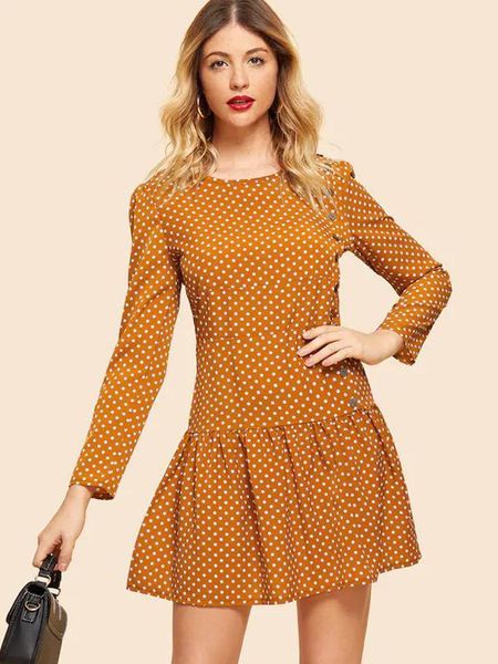 european and american autumn style women's fashion slim long sleeve round neck polka dot button dress2021 casual dresses, Black;gray
european and american autumn style women's fashion slim long sleeve round neck polka dot button dress2021 casual dresses, Black;gray