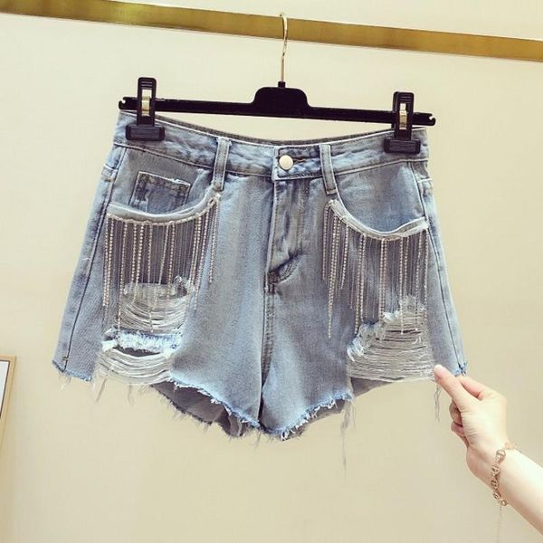 women's jeans ripped jean shorts woman 2021 summer wear diamond set tassels chain high waist denim holes pants femme, Blue
women's jeans ripped jean shorts woman 2021 summer wear diamond set tassels chain high waist denim holes pants femme, Blue