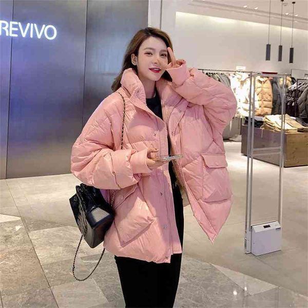 korean loose stand collar short down jacket women's winter fashion 2021 inclined pocket coat, Black
korean loose stand collar short down jacket women's winter fashion 2021 inclined pocket coat, Black