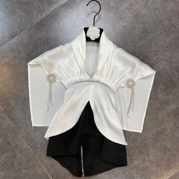 two piece dress deat n summer v neck fly sleeve tassel diamonds short blanket mini cargo skirt belt two pieces female clothes hr481 s71u, White
two piece dress deat n summer v neck fly sleeve tassel diamonds short blanket mini cargo skirt belt two pieces female clothes hr481 s71u, White