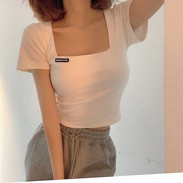womengaga t-shirt women's short square collar navel exposed white pasted sleeve summer tshirt 437b 210603
womengaga t-shirt women's short square collar navel exposed white pasted sleeve summer tshirt 437b 210603