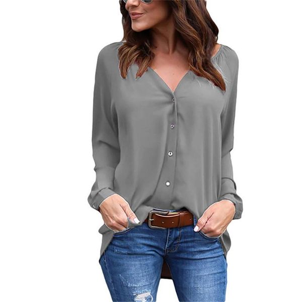 women's blouses & shirts plus size casual solid color v lead loose women blouse long sleeve chiffon ladies office camisa mujer ez*, White
women's blouses & shirts plus size casual solid color v lead loose women blouse long sleeve chiffon ladies office camisa mujer ez*, White