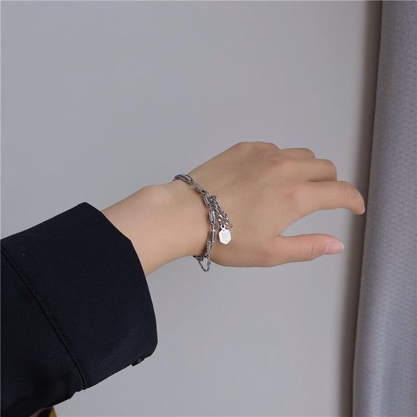 link, chain hip hop double silver color steel titanium charm bracelets for women punk cool square nameplate geometric bracelet jewelry, Black
link, chain hip hop double silver color steel titanium charm bracelets for women punk cool square nameplate geometric bracelet jewelry, Black