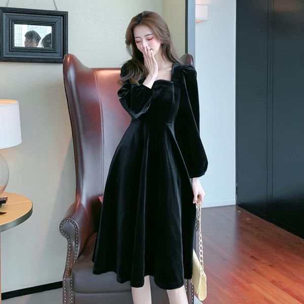 casual dresses arrival runway women's spring fall square collar long sleeve solid a line office velvet midi, Black;gray
casual dresses arrival runway women's spring fall square collar long sleeve solid a line office velvet midi, Black;gray