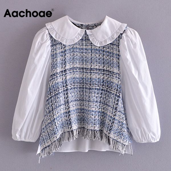 chic tweed patchwork blouse women chic puff sleeve tassel ladies peter pan collar fashion blouses shirts 2021, Black;white
chic tweed patchwork blouse women chic puff sleeve tassel ladies peter pan collar fashion blouses shirts 2021, Black;white