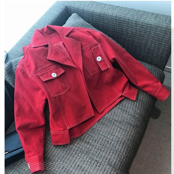 women's jackets 2021 spring women long sleeve denim jacket vintage cropped jeans coat loose short red, Black;brown
women's jackets 2021 spring women long sleeve denim jacket vintage cropped jeans coat loose short red, Black;brown