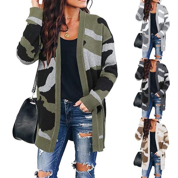 autumn and winter 2021 european american foreign trade cross border sweater women's camouflage medium length knitted ca down & parkas, Black
autumn and winter 2021 european american foreign trade cross border sweater women's camouflage medium length knitted ca down & parkas, Black
