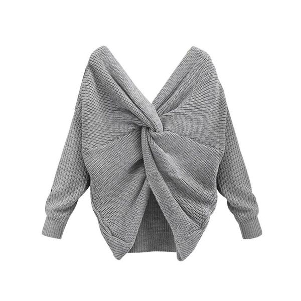 women's sweaters high women casual v-neck back twisted sweater pullovers long sleeve knitted dsm, White;black
women's sweaters high women casual v-neck back twisted sweater pullovers long sleeve knitted dsm, White;black