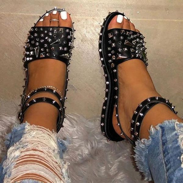 women sandals rivet flats cool ladies ankle buckle strap punk shoes summer pu female plus size2021 fashion s, Black
women sandals rivet flats cool ladies ankle buckle strap punk shoes summer pu female plus size2021 fashion s, Black