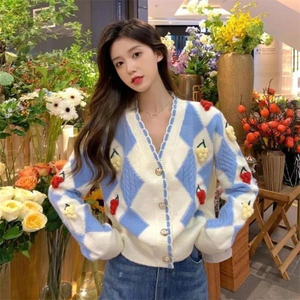 women's knits & tees cardigans womensweater 2021 autumn winter single-breasted long sleeve vintage argyle plaid korean fashion knitting, White
women's knits & tees cardigans womensweater 2021 autumn winter single-breasted long sleeve vintage argyle plaid korean fashion knitting, White