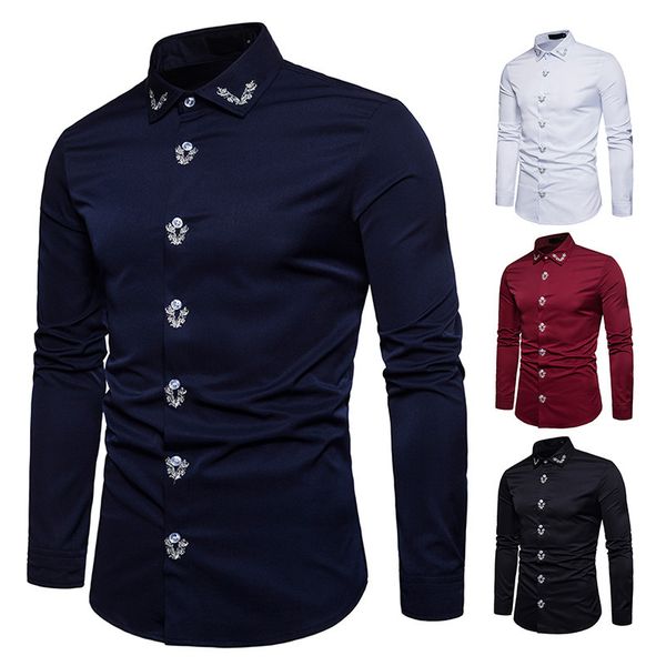 boutique fashion shirt spring and autumn style men's embroidery long sleeve casual, White;black
boutique fashion shirt spring and autumn style men's embroidery long sleeve casual, White;black