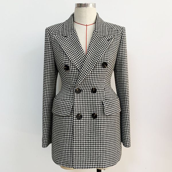 women's wool & blends personality original design double-breasted houndstooth woolen coat mid-length suit collar slim long jacket fsjb, Black
women's wool & blends personality original design double-breasted houndstooth woolen coat mid-length suit collar slim long jacket fsjb, Black