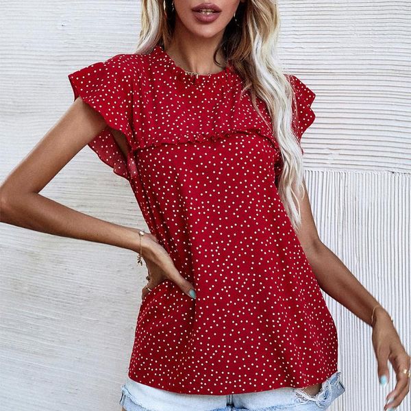 women's t-shirt arrivals women ruffles dots red short sleeves tee shirts for summer clothing, White
women's t-shirt arrivals women ruffles dots red short sleeves tee shirts for summer clothing, White