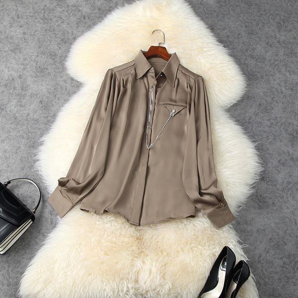 women's blouses & shirts spring long sleeve lapel neck black pure color single-breasted zipper stars chains blouse elegant casual shirt, White
women's blouses & shirts spring long sleeve lapel neck black pure color single-breasted zipper stars chains blouse elegant casual shirt, White