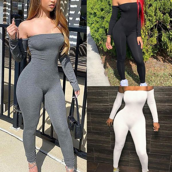 women jumpsuits skinny rompers long sleeve strapless off shoulder bodycon playsuit party jumpsuit long zipper bodysuit, White
women jumpsuits skinny rompers long sleeve strapless off shoulder bodycon playsuit party jumpsuit long zipper bodysuit, White