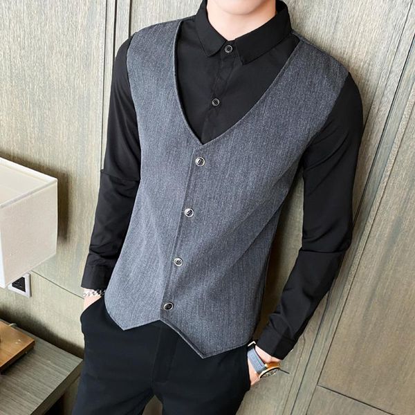 men's casual shirts fake two shirt business long sleeve formal office dress clothes slim social party chemise homme, White;black
men's casual shirts fake two shirt business long sleeve formal office dress clothes slim social party chemise homme, White;black