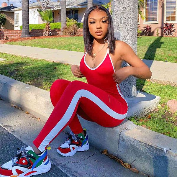 women's jumpsuits & rompers summer wear neck sling red sports tight pants jumpsuit pb4j, Black;white
women's jumpsuits & rompers summer wear neck sling red sports tight pants jumpsuit pb4j, Black;white