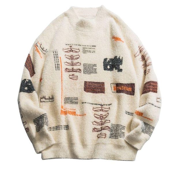 men's sweaters graffiti knitted pullover jumper streetwear hip hop casual long sleeve turtleneck knitwear sweater men, White;black
men's sweaters graffiti knitted pullover jumper streetwear hip hop casual long sleeve turtleneck knitwear sweater men, White;black
