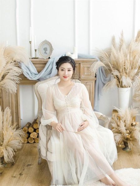 women pography props lace perspective elegant maternity dresses v-neck pregnancy dress studio shoots po, White
women pography props lace perspective elegant maternity dresses v-neck pregnancy dress studio shoots po, White