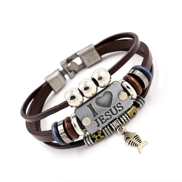 wristbands selling bracelet i love jesus multi-layer beaded leather small fish pendant hand jewelry punk beads bangles, Golden;silver
wristbands selling bracelet i love jesus multi-layer beaded leather small fish pendant hand jewelry punk beads bangles, Golden;silver