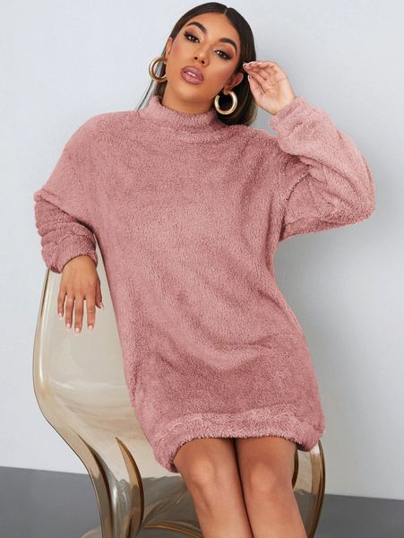 mock-neck drop shoulder teddy sweatshirt dress i0dh#, White;black
mock-neck drop shoulder teddy sweatshirt dress i0dh#, White;black