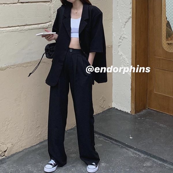 casual trousers women suit half sleeve loose long blazer jacket+button wide leg pant korean fashion woman set women's suits & blazers, White;black
casual trousers women suit half sleeve loose long blazer jacket+button wide leg pant korean fashion woman set women's suits & blazers, White;black