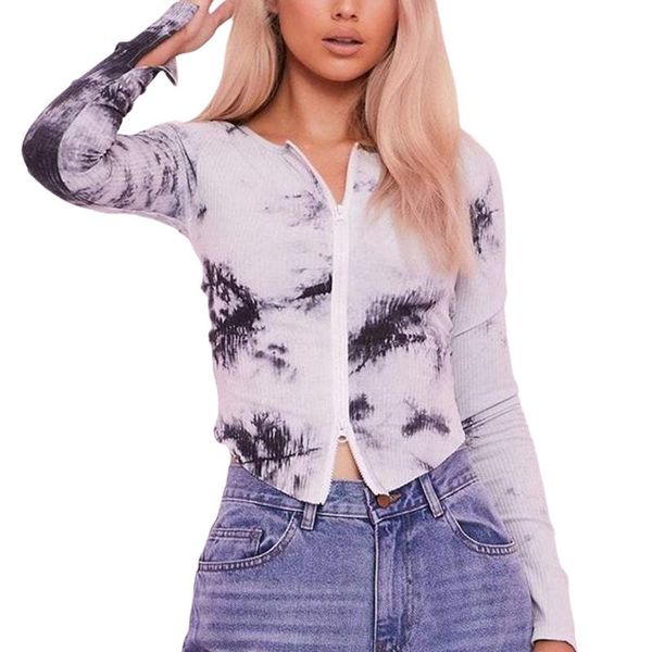 women's t-shirt spring autumn ribbed knit stylish tie dye print long sleeve zip front slim fit tee shirt daily wear, White
women's t-shirt spring autumn ribbed knit stylish tie dye print long sleeve zip front slim fit tee shirt daily wear, White