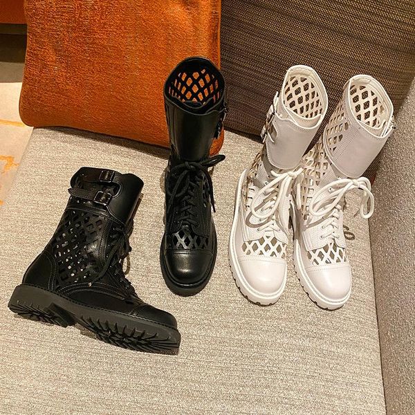 boots hollow out cold for women summer mesh breathable high strap biker roman, Black 
boots hollow out cold for women summer mesh breathable high strap biker roman, Black