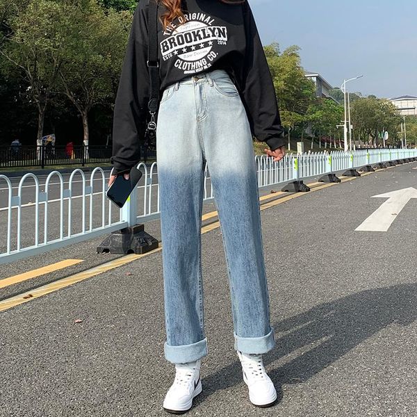 women's jeans 2021 cotton high waist autumn washing process unique design style fashionable wide leg straight floor pants, Blue
women's jeans 2021 cotton high waist autumn washing process unique design style fashionable wide leg straight floor pants, Blue