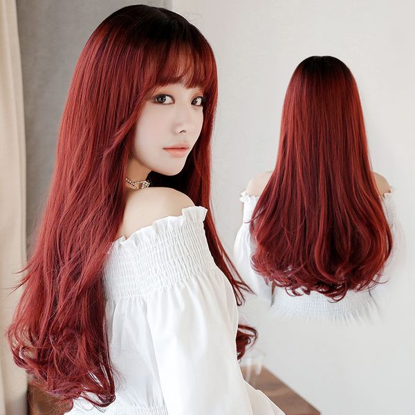 wig womens new japanese and korean pear-shaped hair roll long curly hair fiber simulation head cover in stock wholes, Black
wig womens new japanese and korean pear-shaped hair roll long curly hair fiber simulation head cover in stock wholes, Black