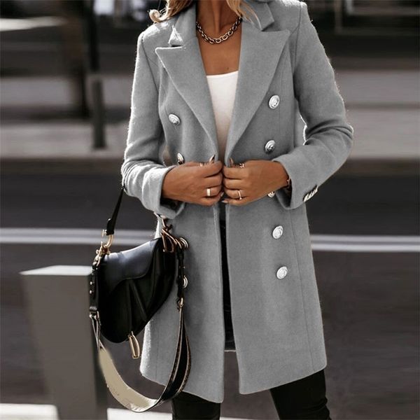autumn winter long-sleeved turn down collar double-breasted woolen coat women fashion solid color black white women cloth 211104
autumn winter long-sleeved turn down collar double-breasted woolen coat women fashion solid color black white women cloth 211104