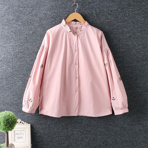 women's blouses & shirts spring clothing japanese small fresh stand-up collar embroidery solid color blouse lantern sleeve cotton linen, White
women's blouses & shirts spring clothing japanese small fresh stand-up collar embroidery solid color blouse lantern sleeve cotton linen, White