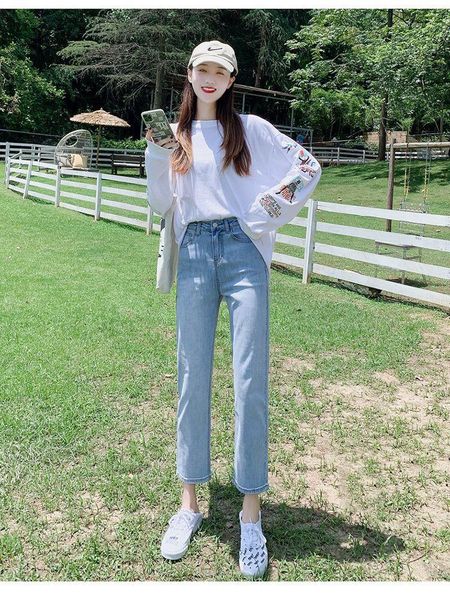 women's jeans stretch straight leg large size mom high waist loose pipe 2021 summer and autumnjean, Blue
women's jeans stretch straight leg large size mom high waist loose pipe 2021 summer and autumnjean, Blue