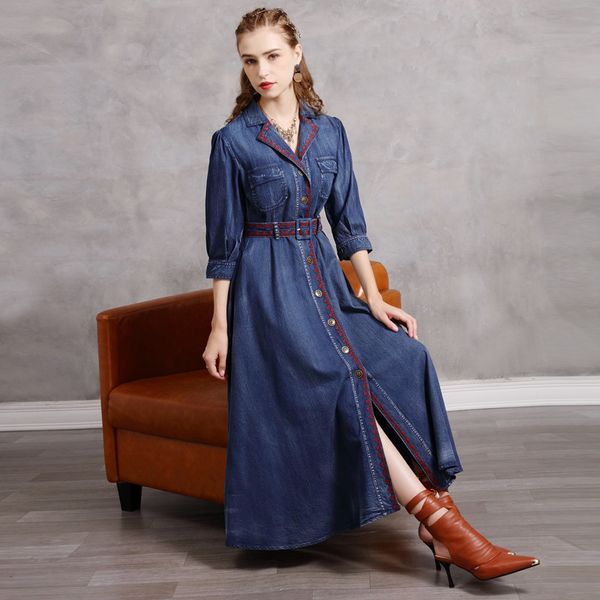 casual dresses 2021 harajukju woman denim floral embroidery long women slim a-line belt vestidos femme streetwear n5y6, Black;gray
casual dresses 2021 harajukju woman denim floral embroidery long women slim a-line belt vestidos femme streetwear n5y6, Black;gray