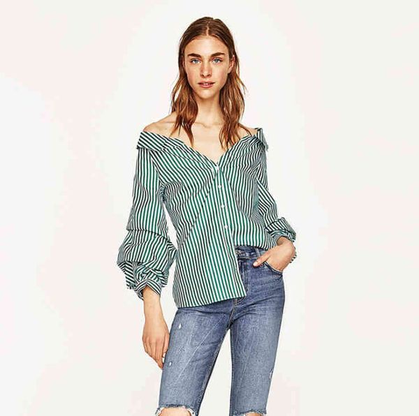 women's & autumn women shirts loose casual blouses off shoulder blusas slash neck long sleeve buttons stripe, White
women's & autumn women shirts loose casual blouses off shoulder blusas slash neck long sleeve buttons stripe, White