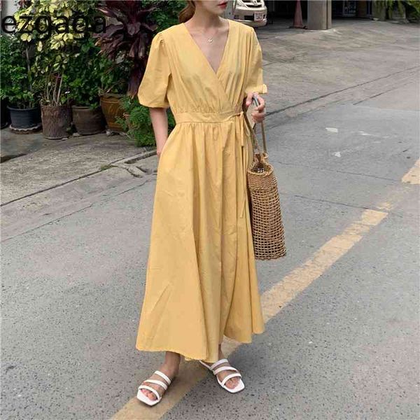 ezgaga lace-up dress women v-neck short puff sleeve summer a-line solid office lady elegant vintage korean dress vestidos 210430, Black;gray
ezgaga lace-up dress women v-neck short puff sleeve summer a-line solid office lady elegant vintage korean dress vestidos 210430, Black;gray